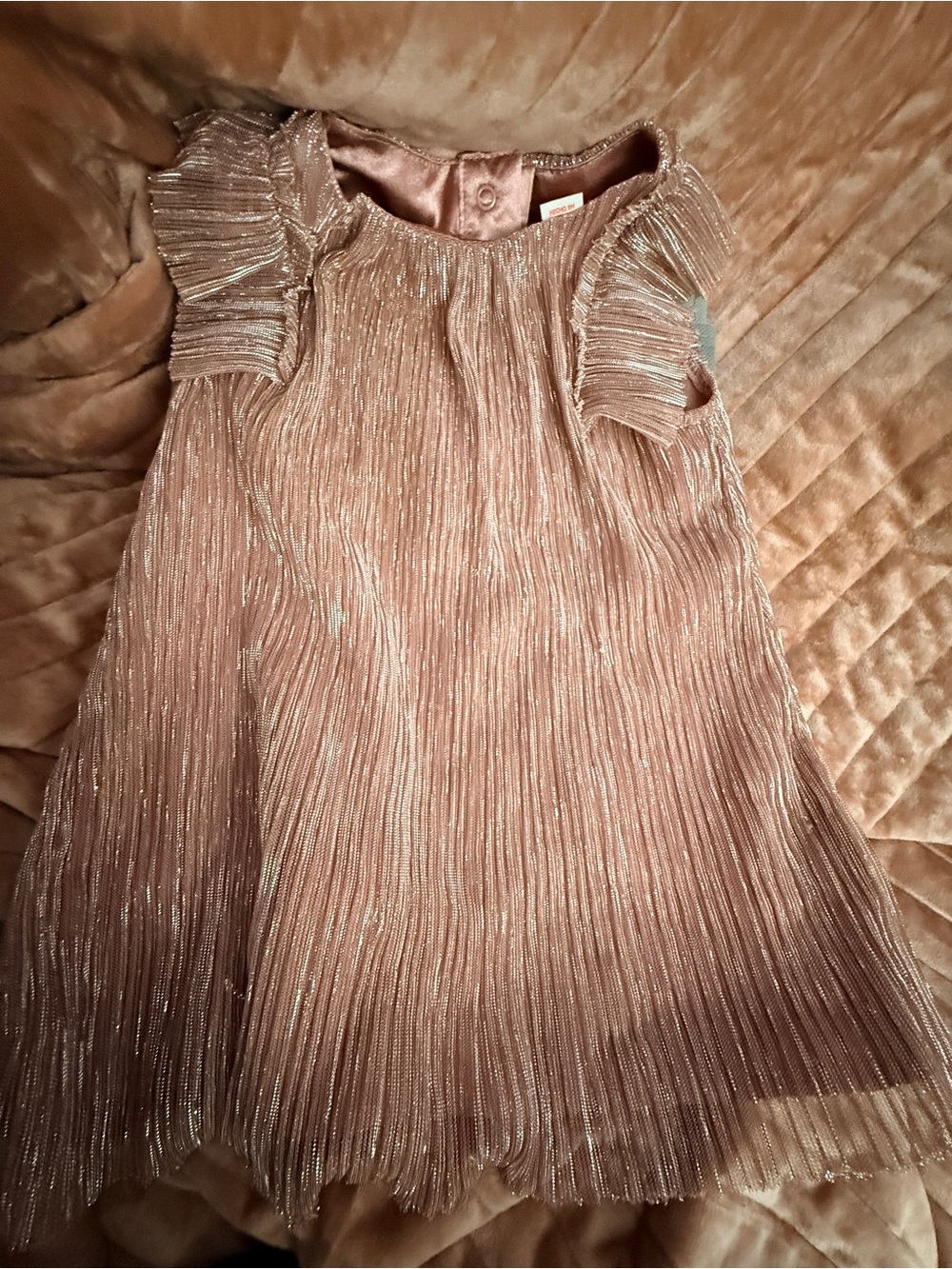 Cat & Jack Rose Gold Pleated Party Dress with Ruffle Caps